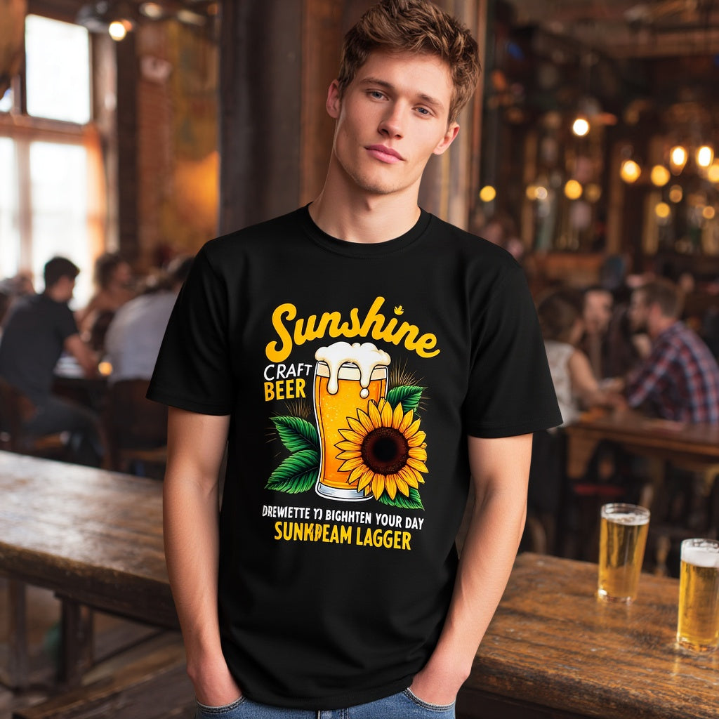 Men's Casual T Shirt Sunflower and Beer Graphic Print for Outdoor Activities Fashionable Graphic Tee for Men