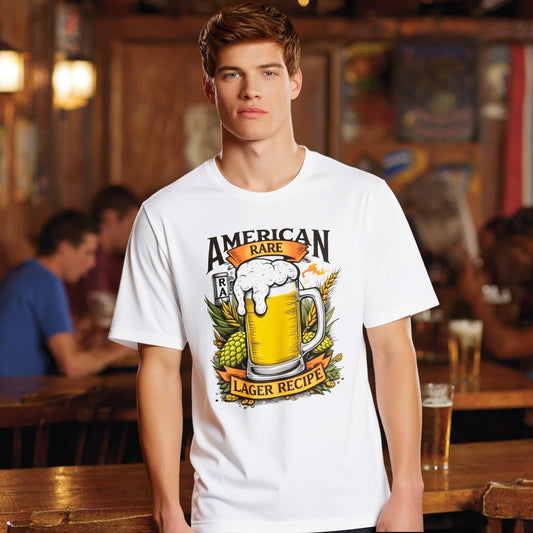 Men's Casual T Shirt American Lager Beer Recipe Print Graphic Tee for Outdoor Activities Fashionable Graphic Tee for Men