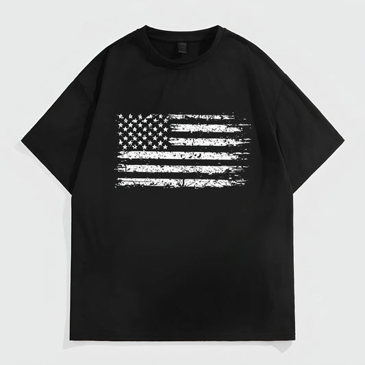 Trendy Tees for Men Men's Casual T-Shirt with Flag Pattern Print for Daily Wear