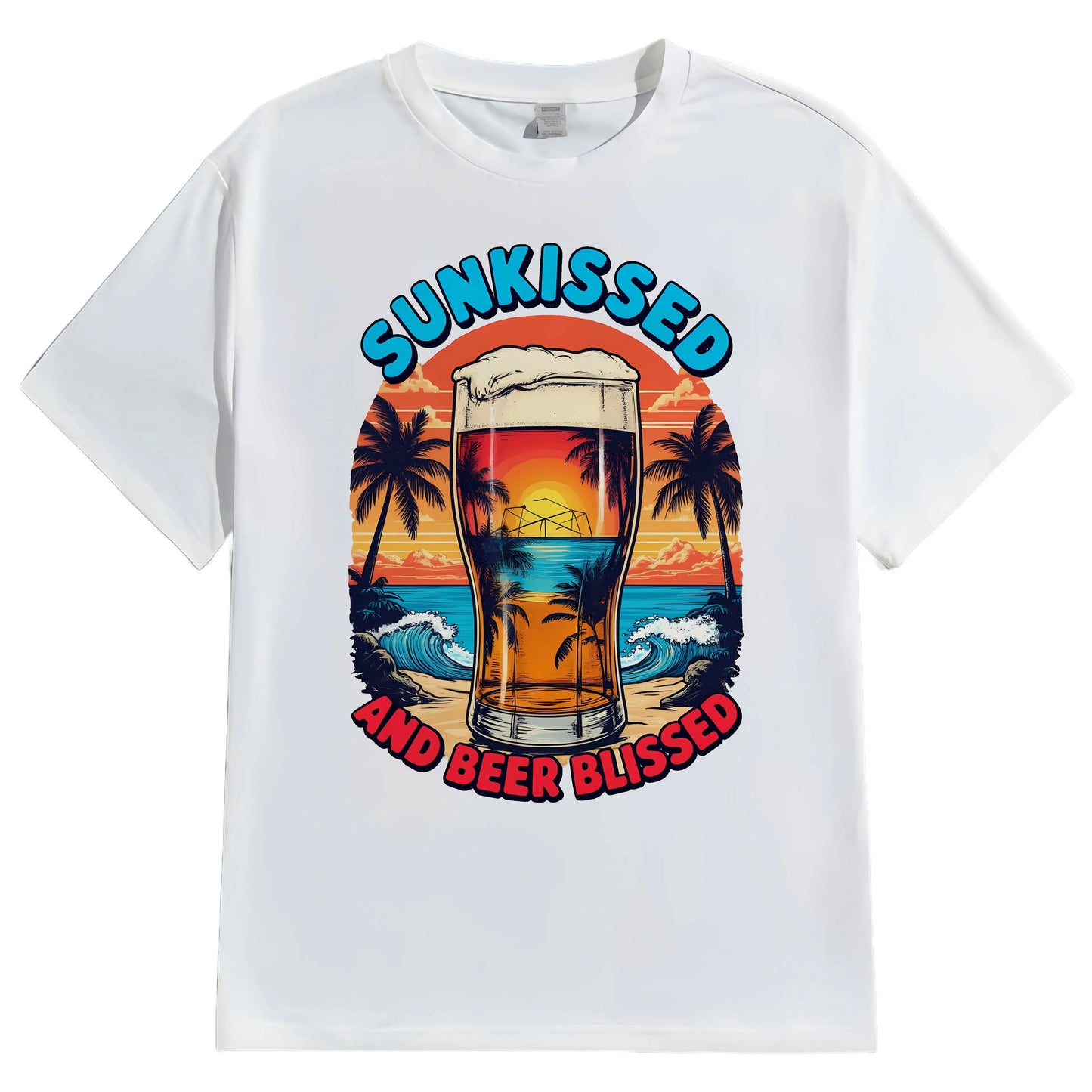 Men's Short Sleeve T Shirt Sun-Kissed Beach Scene Print Summer Vacation Streetwear Casual Daily Wear Fashionable Graphic Tee for Men