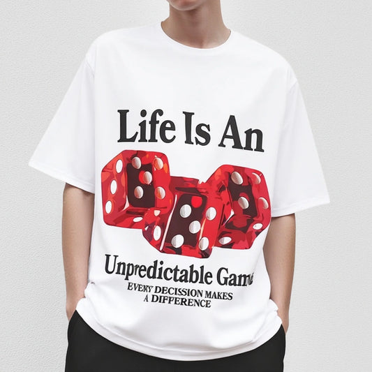 Unisex T-Shirt with Dice Pattern and Inspirational Quote for Casual Wear Fashion Tees For Summer