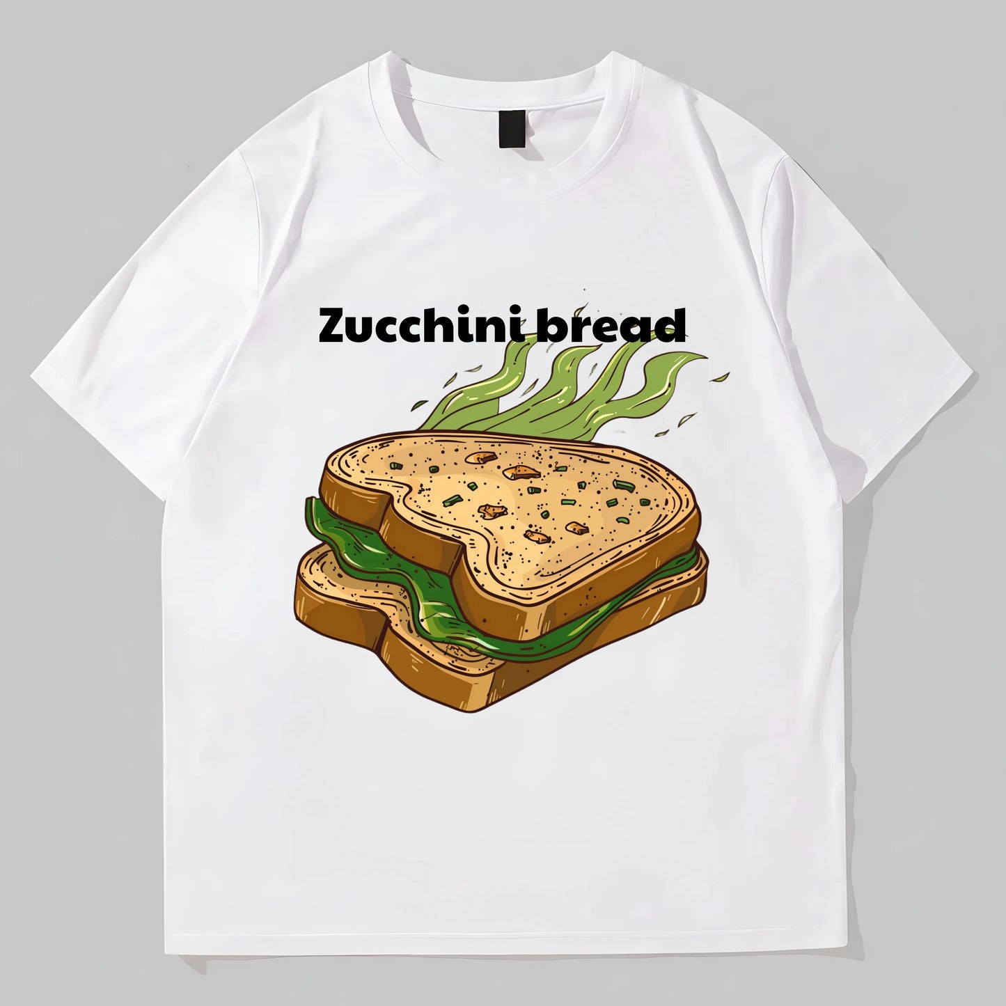 Casual Short Sleeve T-Shirt Zucchini Bread Cartoon Print Daily Wear Graphic Tees Design