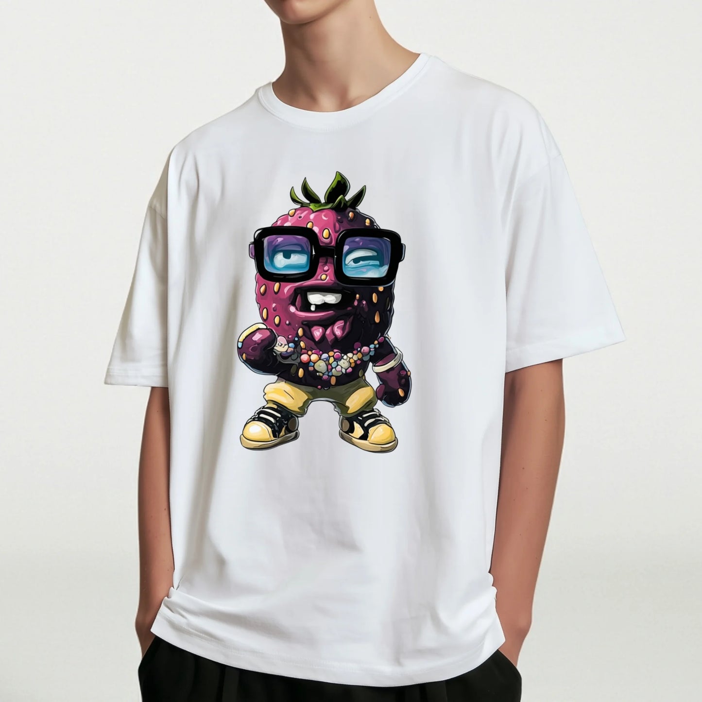 Graphic Tees Outfit Casual T-Shirt with Colorful Fruit Character Print for Daily Wear