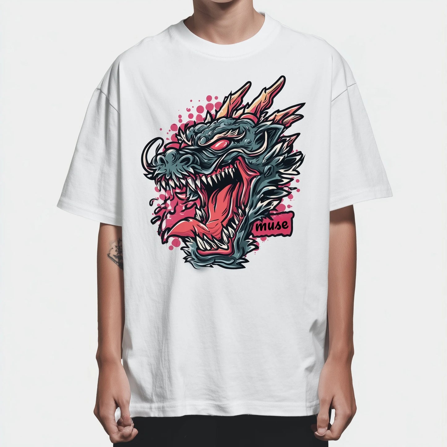 Trendy Tees For Man Casual T-Shirt Dragon Art Print for Daily Wear
