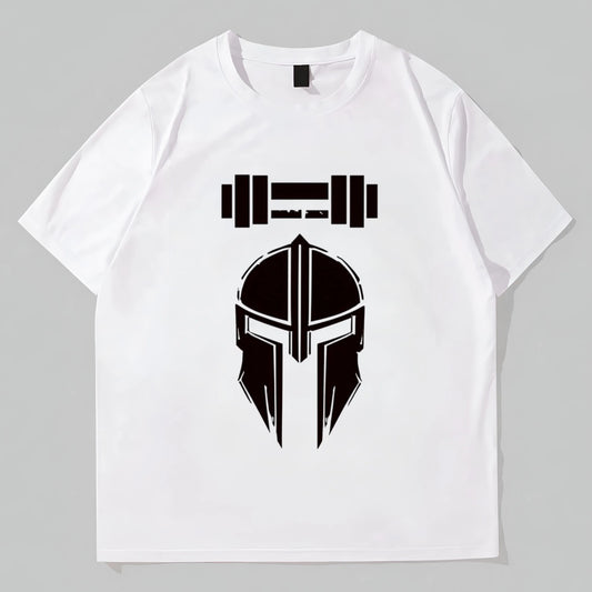 Trendy T-Shirt For Man Men's Short Sleeve T-Shirt with Warrior Helmet Graphic Design for Fitness Enthusiasts