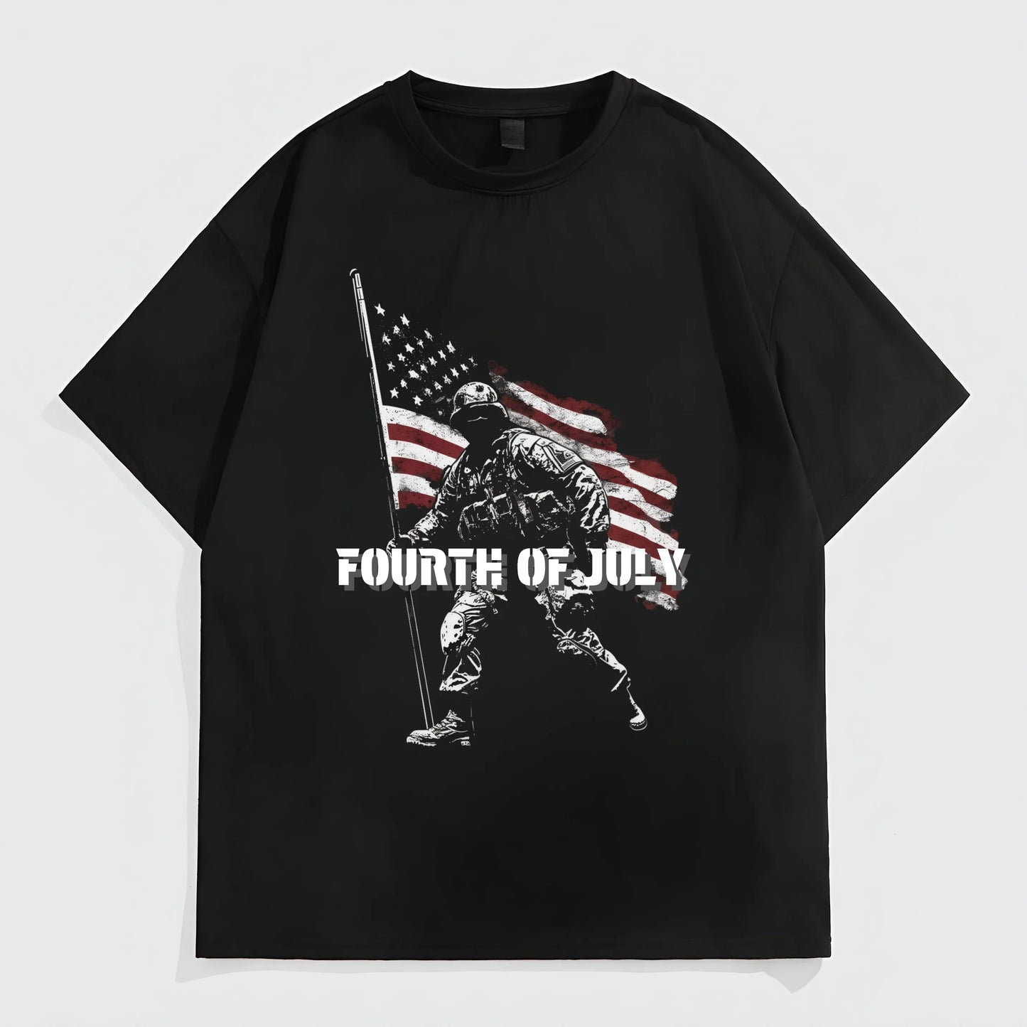 Graphic Tees Boutique Men's Casual T-Shirt American Flag Soldier Graphic Print Independence Day Patriotic Festival Wear