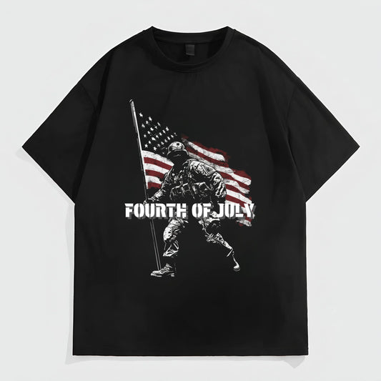 Graphic Tees Boutique Men's Casual T-Shirt American Flag Soldier Graphic Print Independence Day Patriotic Festival Wear