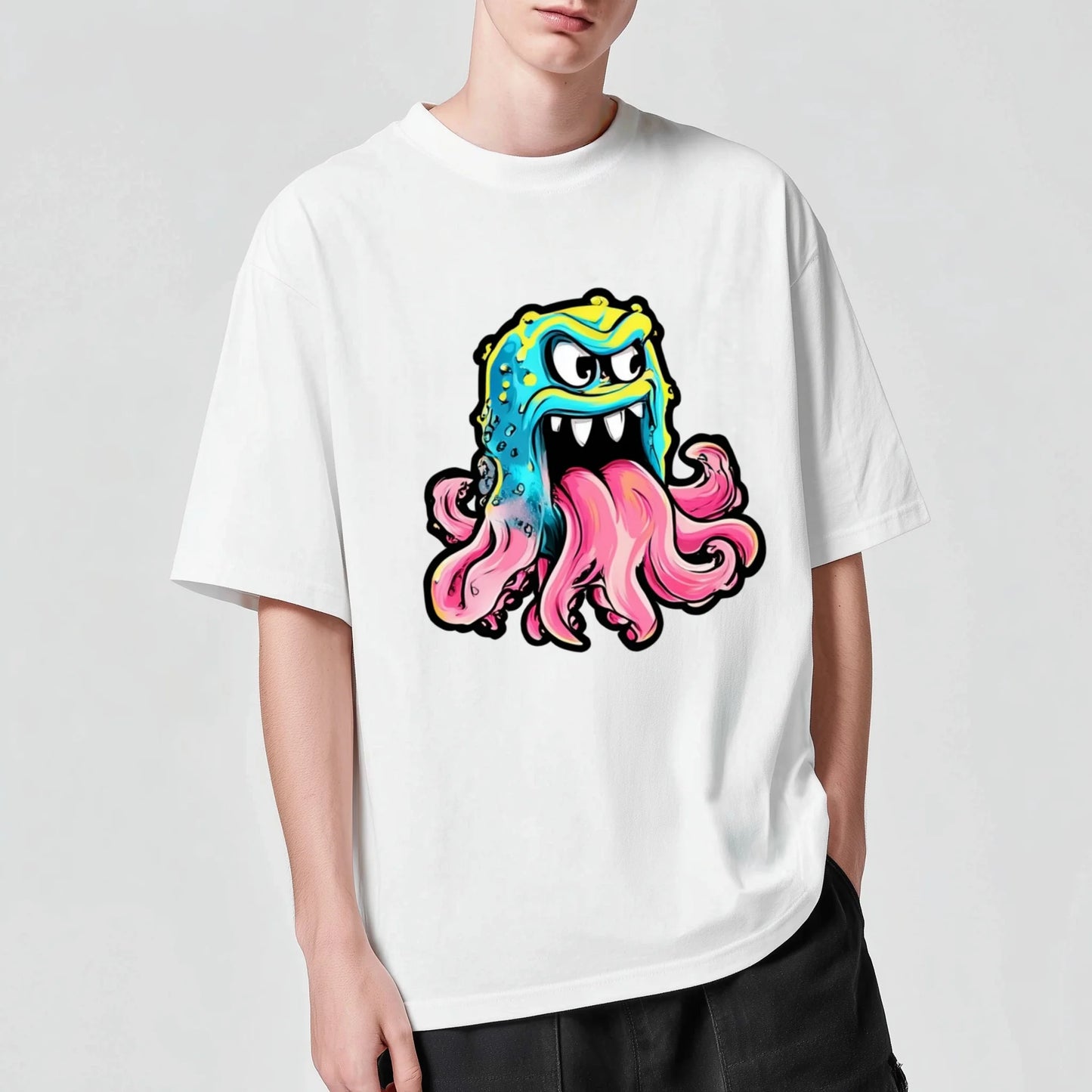 Pod Graphic Tees Casual Short Sleeve T-Shirt Colorful Monster Print Daily Wear