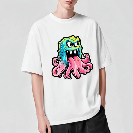 Pod Graphic Tees Casual Short Sleeve T-Shirt Colorful Monster Print Daily Wear
