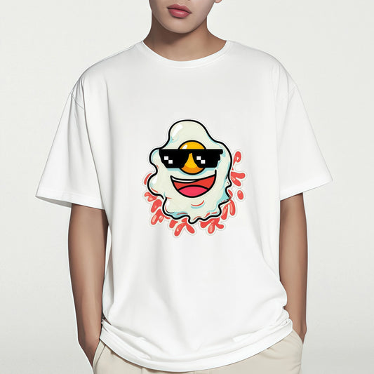 Graphic Tees Design Cute T-Shirt with Fun Egg Face Print for Casual Wear
