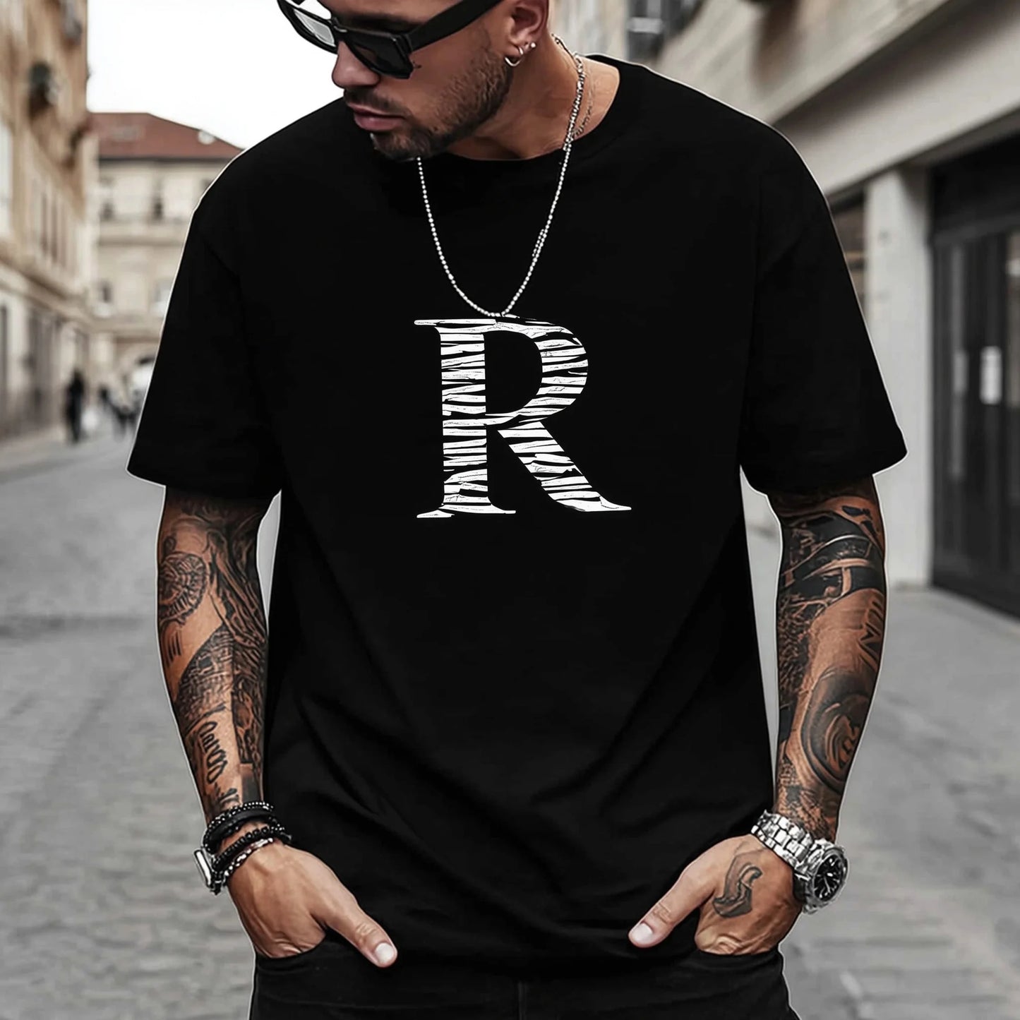 Trendy Tees For Man Casual T-Shirt Large Letter R Print Streetwear Daily Wear