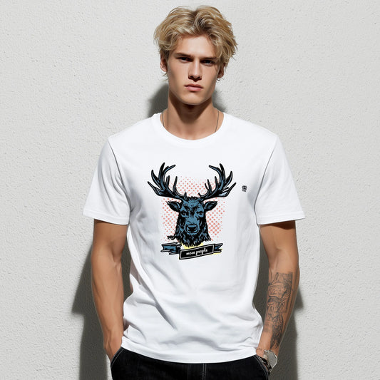 Trendy Tees For Man Short Sleeve T-Shirt Deer Head Graphic Print Casual Daily Wear