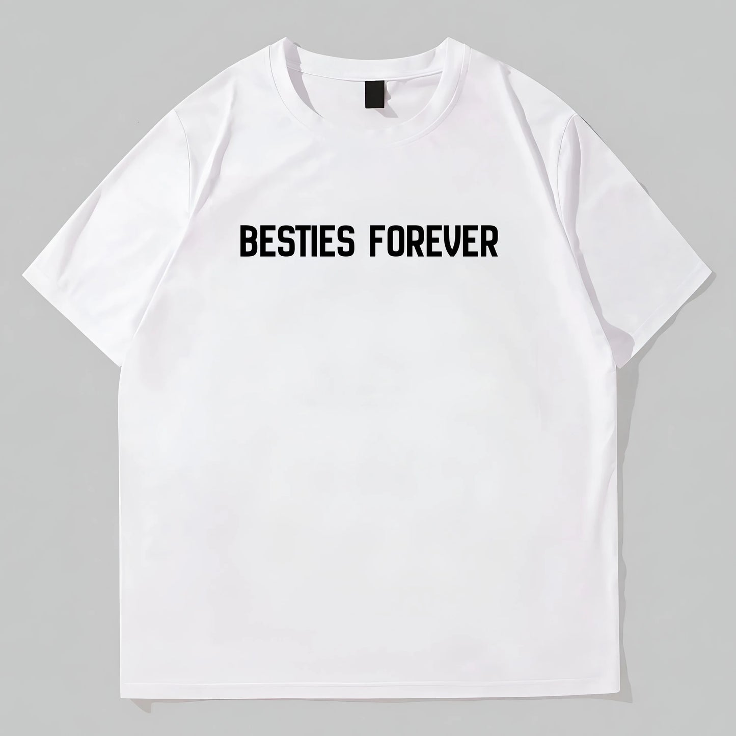 Simple Round Neck T-Shirt Besties Forever Text Print Casual Daily Wear Graphic Tees Design