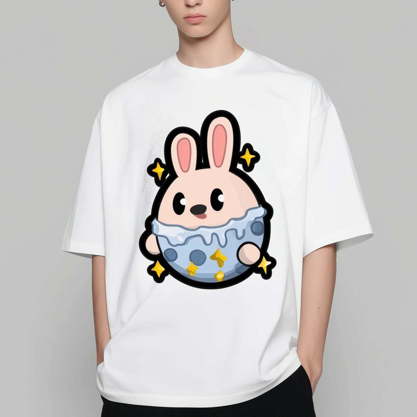 Pod Graphic Tees Cute Rabbit Design T-Shirt Cartoon Bunny Graphic Tee for Casual Wear Women Men Unisex Fashion Streetwear Summer Top