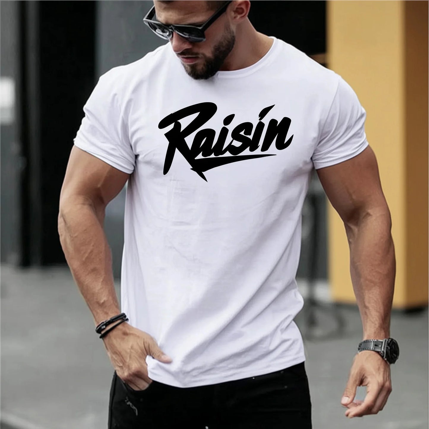 Trendy Tees For Man Short Sleeve T-Shirt Casual Raisin Text Print Streetwear Daily Wear