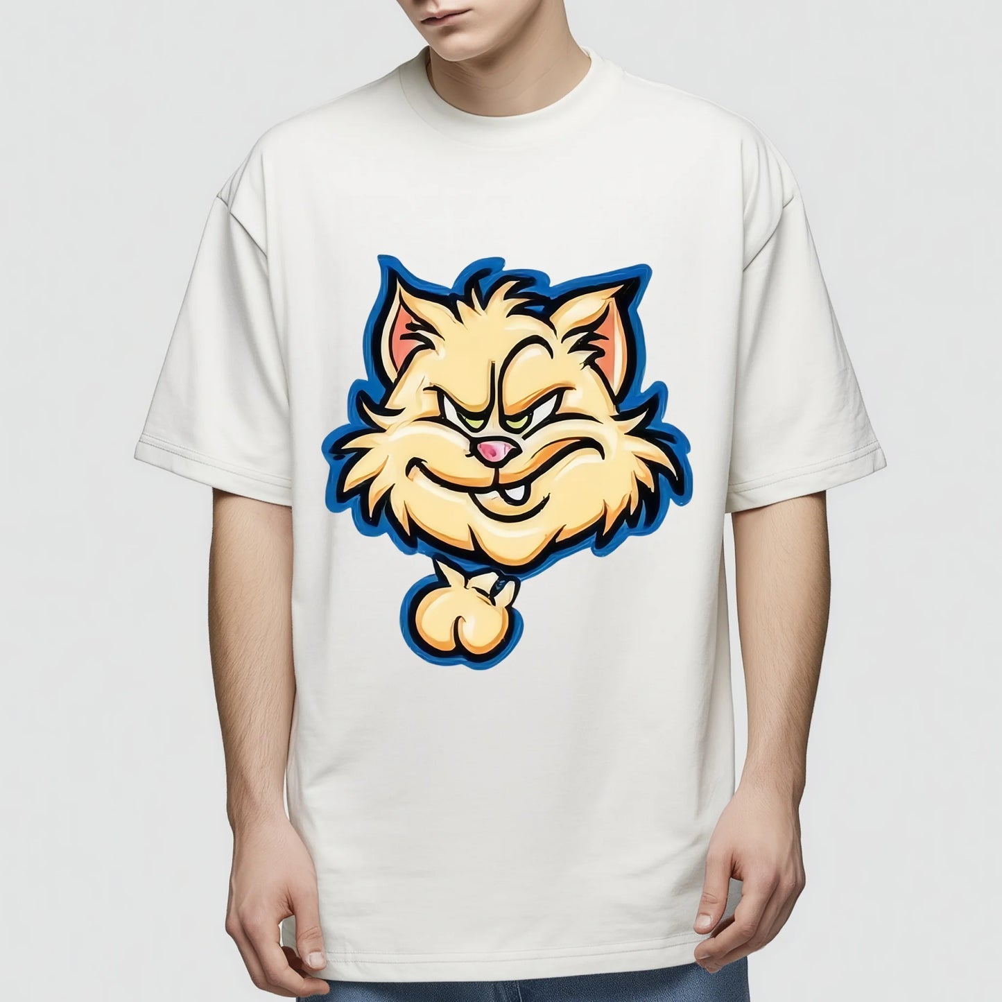 Trendy Tee Shirts Crew Neck T-Shirt Cartoon Cat Face Print Casual Daily Wear