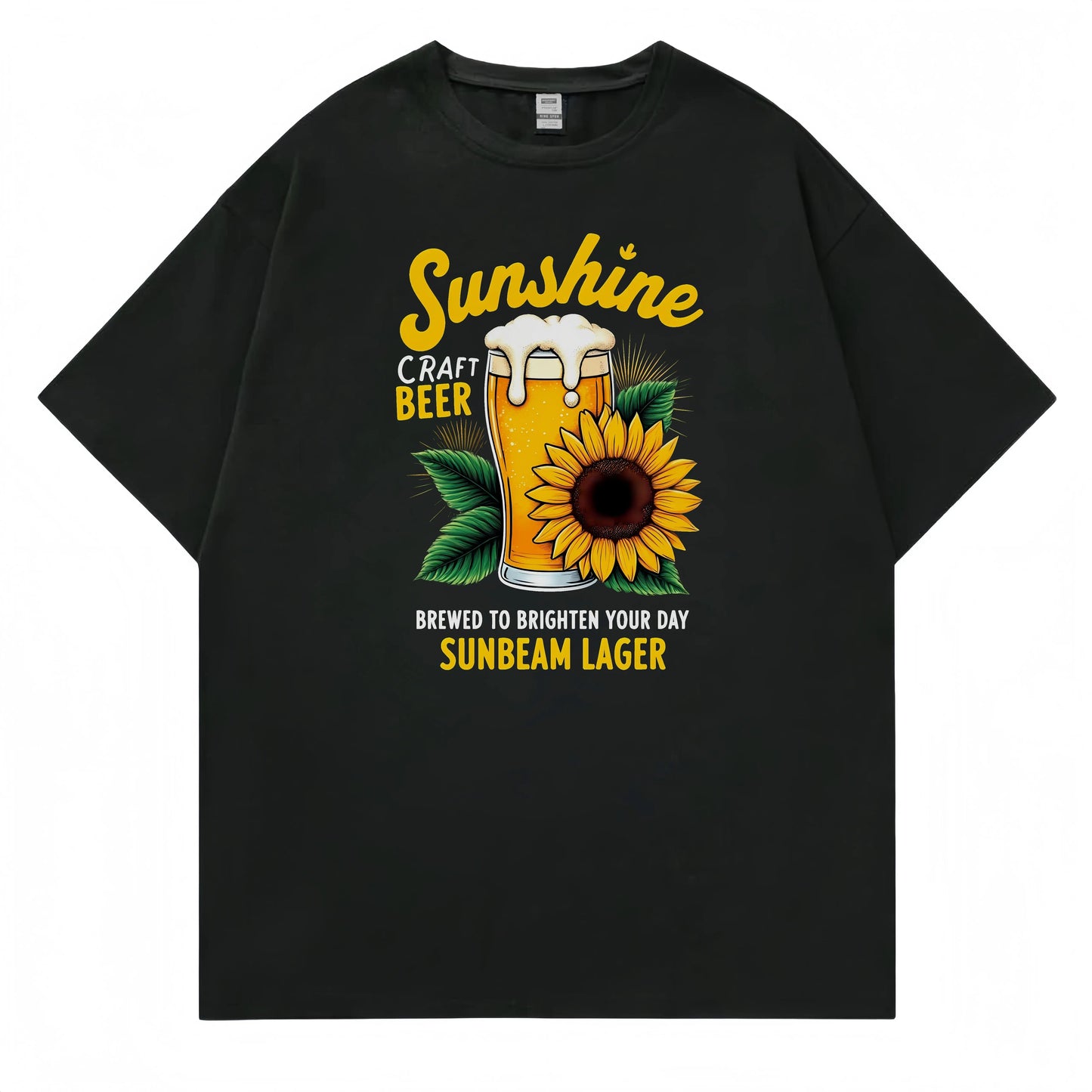 Men's Casual T Shirt Sunflower and Beer Graphic Print for Outdoor Activities Fashionable Graphic Tee for Men