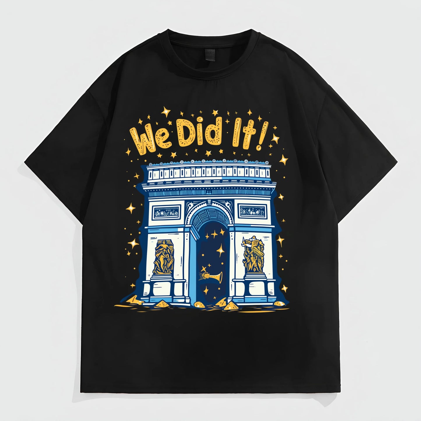 Black Oversized T-Shirt with Archway and We Did It! Print for Casual Wear Trendy Tees For Men