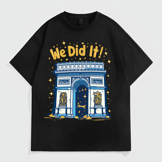 Black Oversized T-Shirt with Archway and We Did It! Print for Casual Wear Trendy Tees For Men