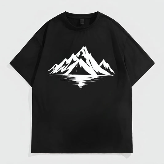 Trendy Tees for Men Men's Casual T-Shirt Mountain Landscape Print Outdoor Sports Wear