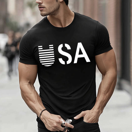 Trendy Tees For Man Slim Fit T-Shirt USA Flag Print Casual Streetwear Top for Daily Wear