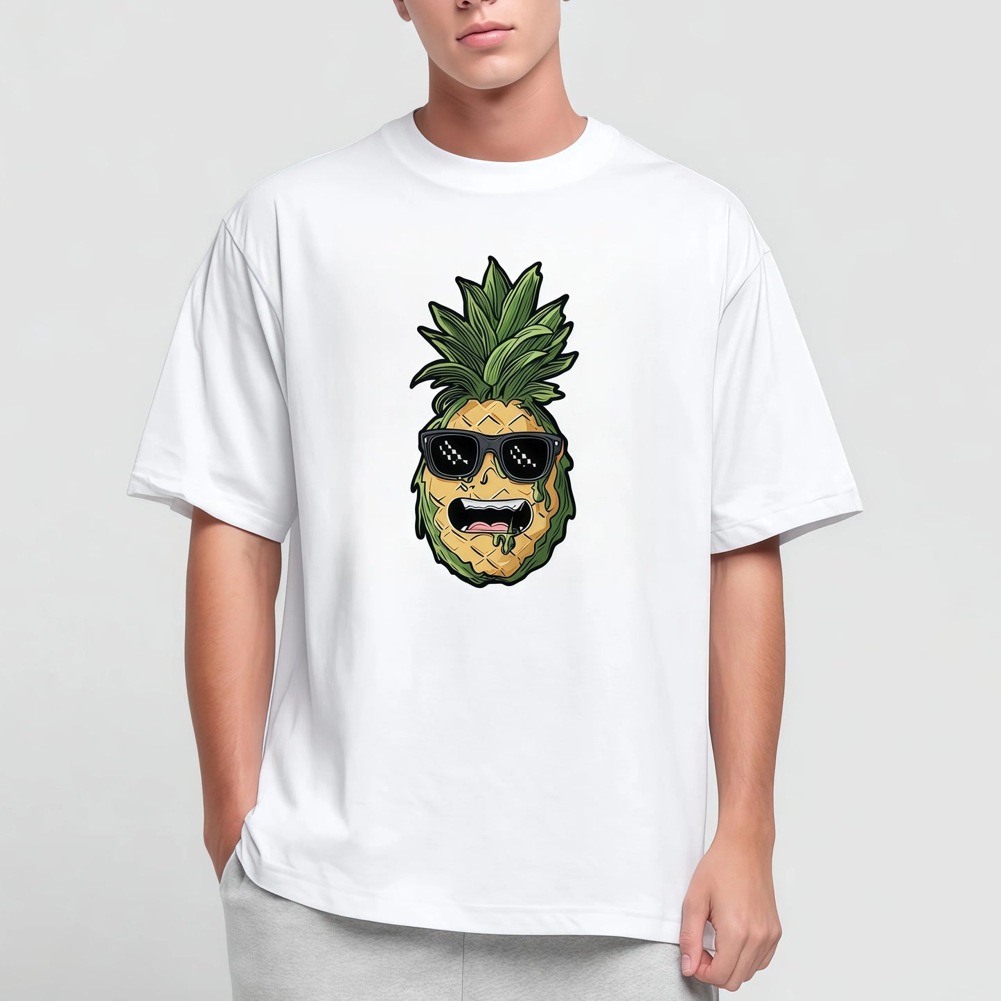 Graphic Tees Design Casual T-Shirt with Pineapple Skull Graphic for Daily Wear