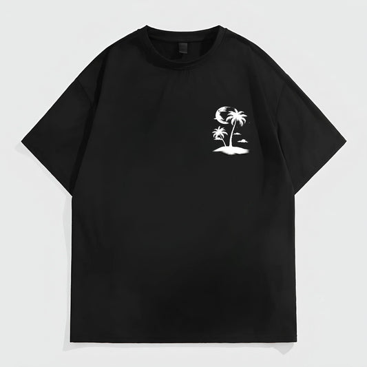 Trendy Tees for Men Men's Casual T-Shirt Palm Tree Moon Print Summer Beachwear