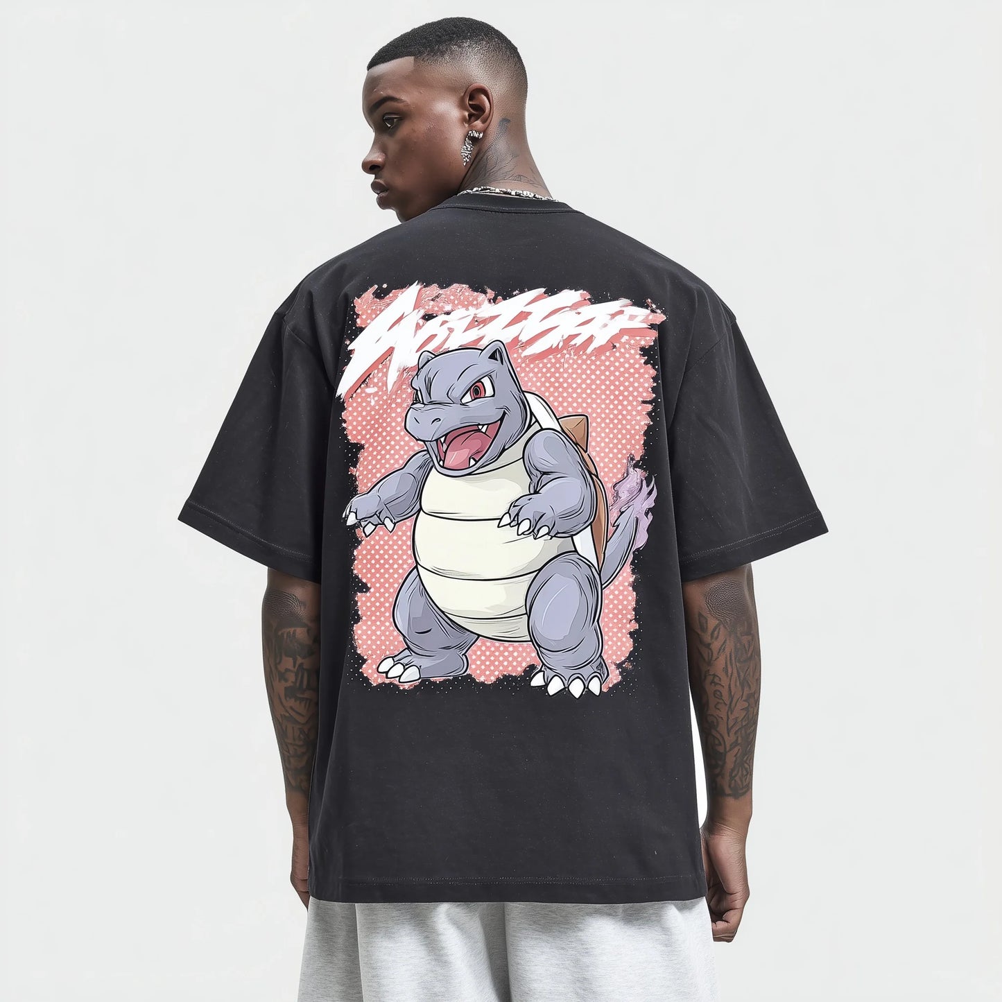 Trendy Tees For Man Oversized T-Shirt with Cute Monster Graphic and Graffiti Text for Casual Wear