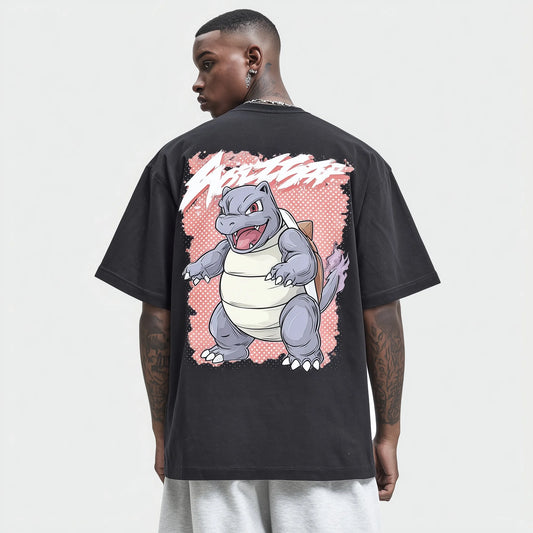 Trendy Tees For Man Oversized T-Shirt with Cute Monster Graphic and Graffiti Text for Casual Wear