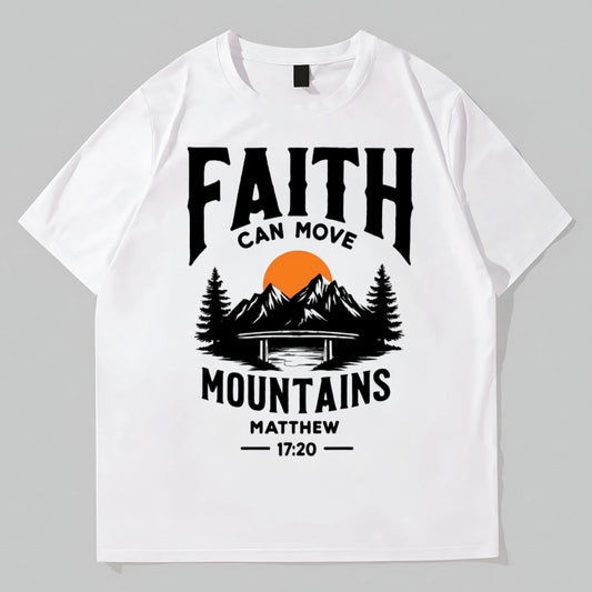 Men's Casual T-Shirt Faith Can Move Mountains Inspirational Quote Outdoor Sports Top Graphic Tees Design