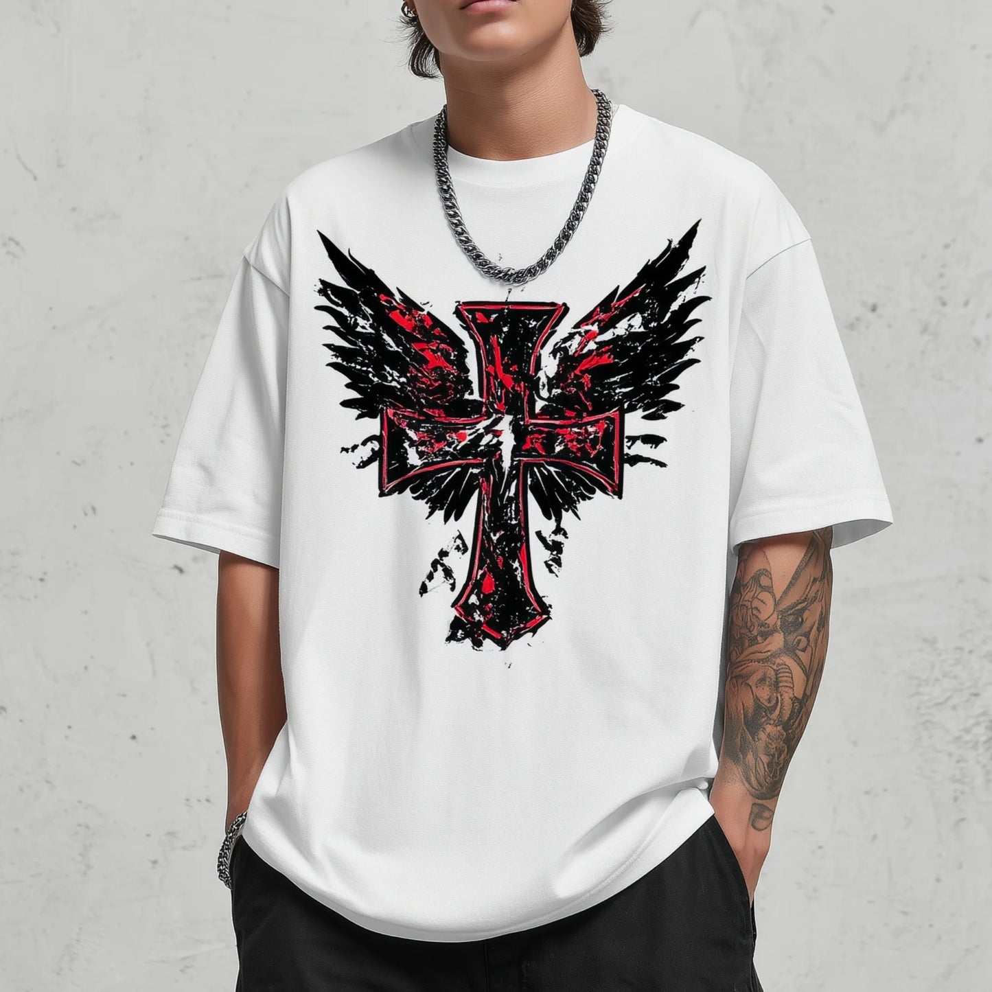 Trendy T-shirt For Man Casual T-Shirt with Winged Cross Pattern for Daily Wear