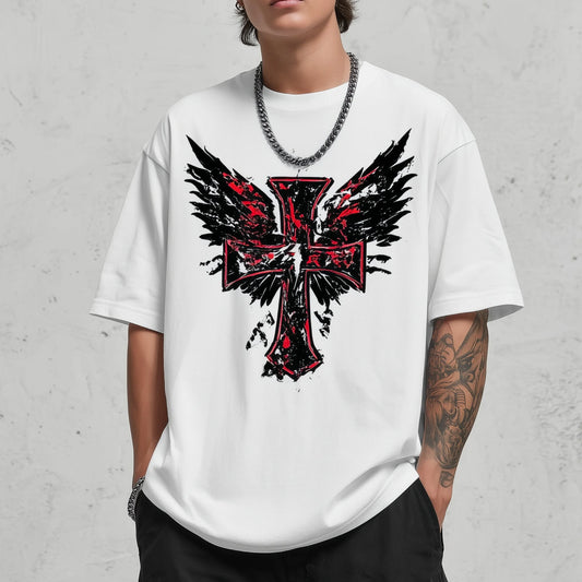 Trendy T-shirt For Man Casual T-Shirt with Winged Cross Pattern for Daily Wear