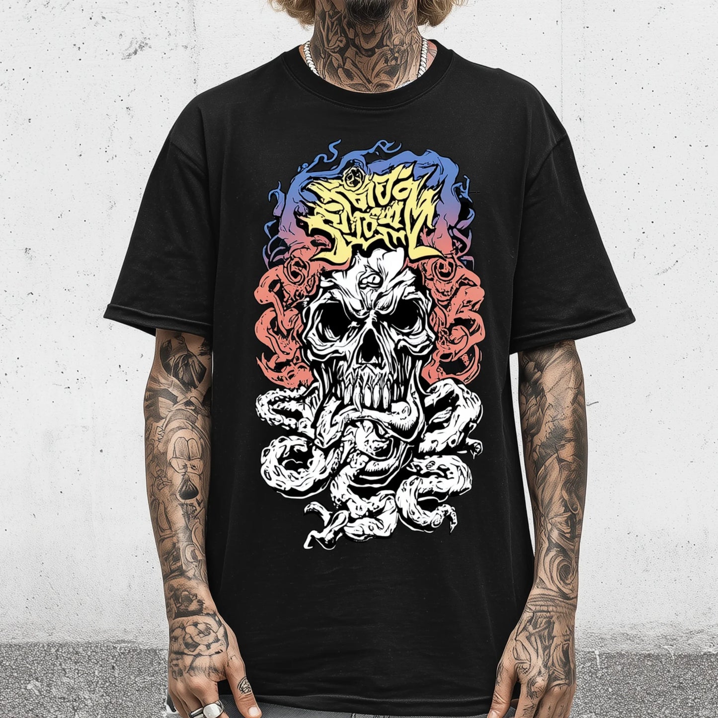 Trendy T-shirt For Man Short Sleeve T-Shirt Skull and Snake Graphic Print Casual Streetwear for Daily Wear