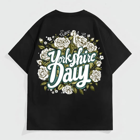 Men's Oversized T-Shirt with Floral Pattern and Yorkshire Dale Text for Casual Wear Graphic Fashion Tees For Man