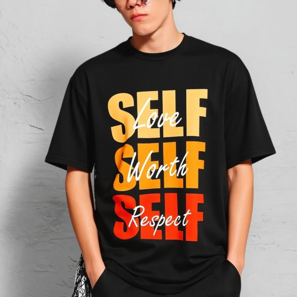 Men's Casual T-Shirt Self Love Worth Respect Print Daily Wear Street Style Top Fashion Tees For Summer