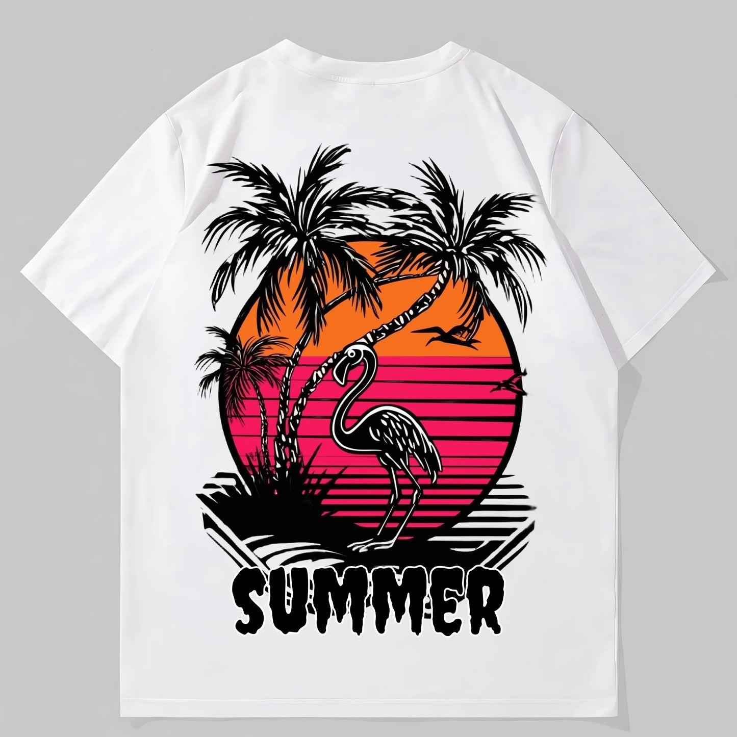 Fashion Tees For Summer Summer T-Shirt with Palm Trees Flamingo Sunset Print for Beach Vacation