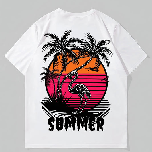 Fashion Tees For Summer Summer T-Shirt with Palm Trees Flamingo Sunset Print for Beach Vacation