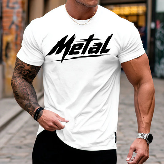 Trendy Tees For Man Short Sleeve T-Shirt Abstract Graphic Print Metal Design for Casual Wear
