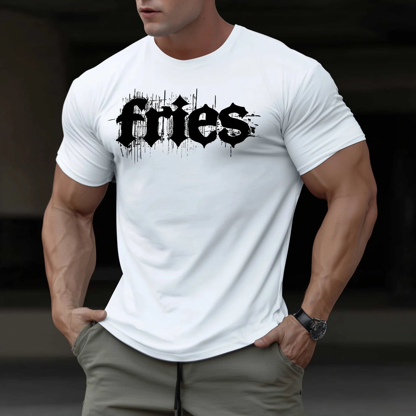 Trendy T-shirt For Man Casual T-Shirt with Fries Graffiti Print for Daily Wear