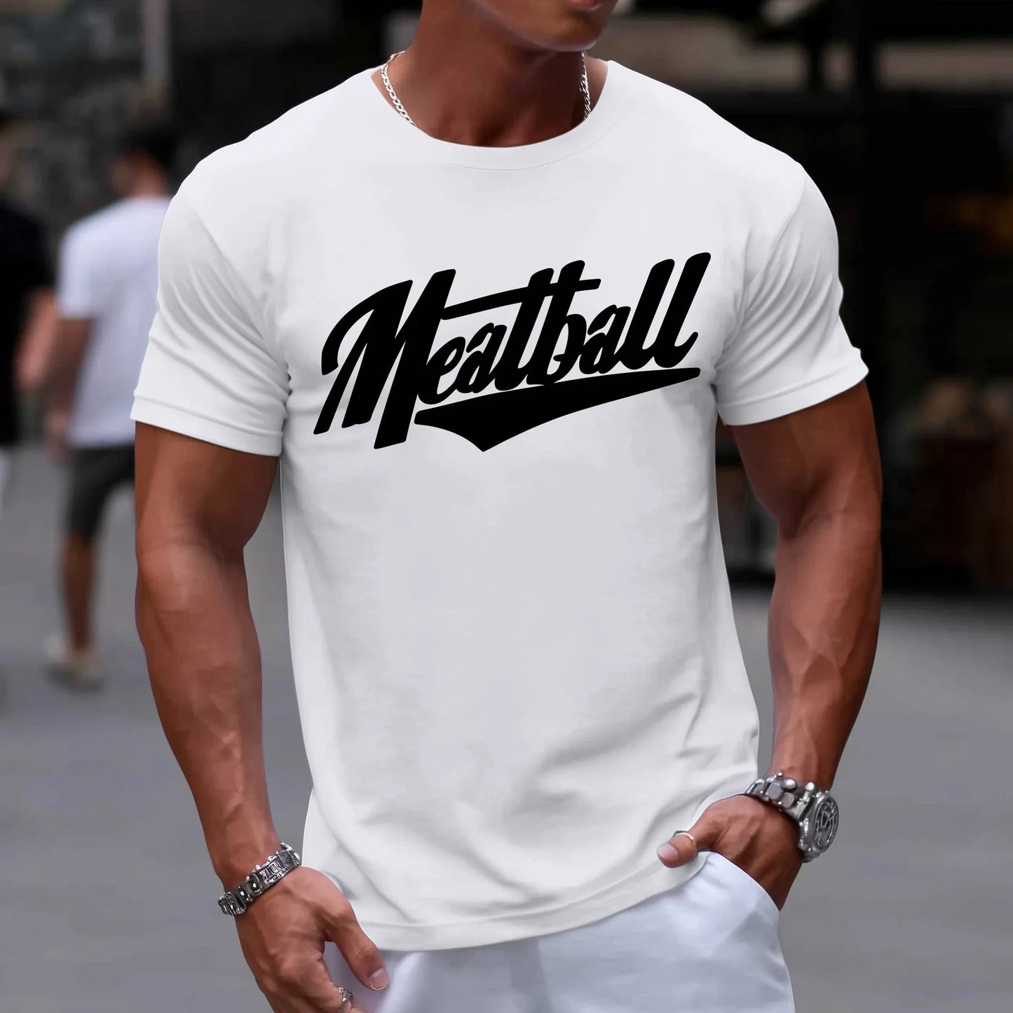 Trendy T-shirt For Man Slim Fit T-Shirt with Meatball Graphic Print for Casual Wear