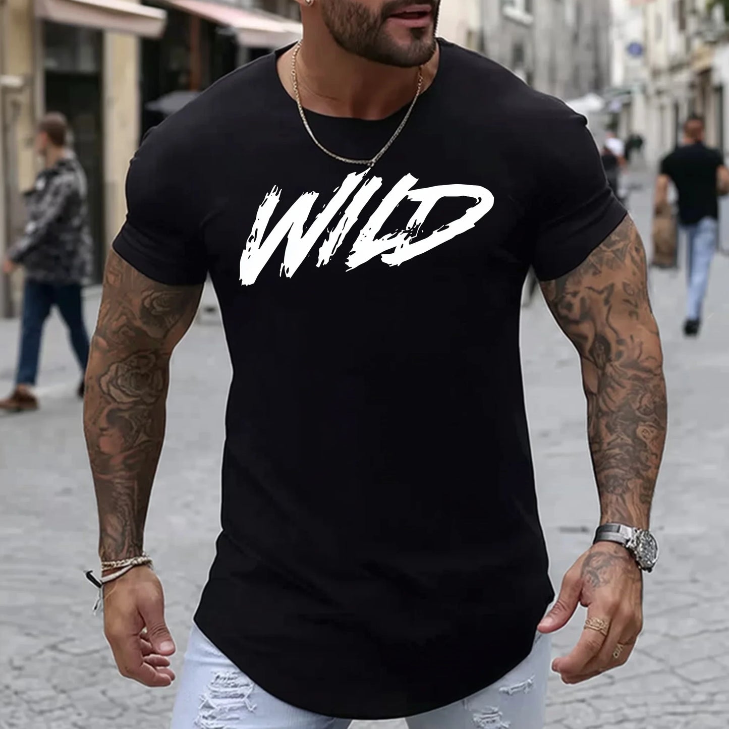 Trendy Tees For Man Slim Fit T-Shirt Abstract Graffiti Print Casual Streetwear Daily Wear