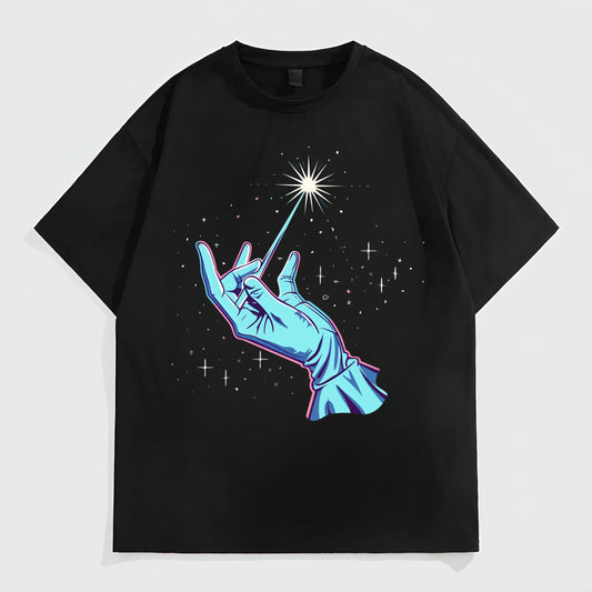 Men's Casual T-Shirt with Futuristic Hand Holding Star Print for Daily Wear Fashion Tees For Summer