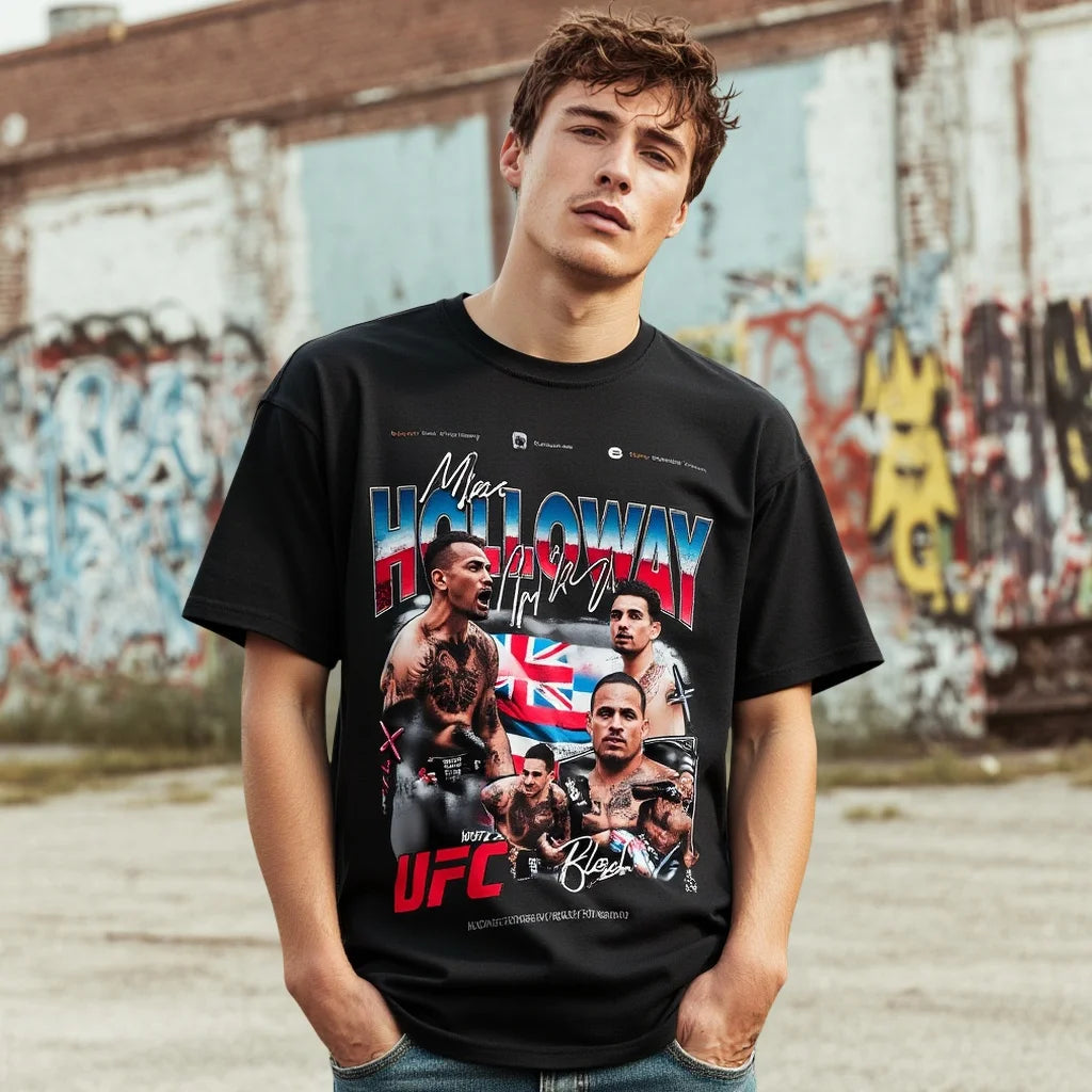 Men's Casual T Shirt with Sports Fighter Graphic Print for Outdoor Activities Fashionable Graphic Tee for Men