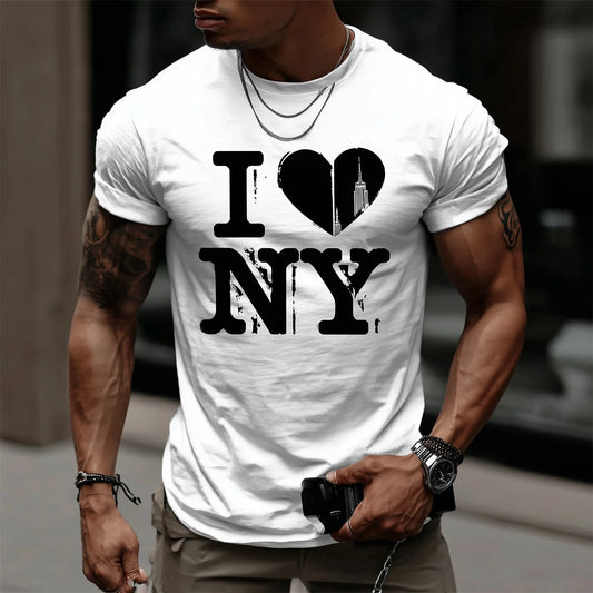 Trendy Tees For Man Casual T-Shirt Heart Cityscape Print Outdoor Travel Wear