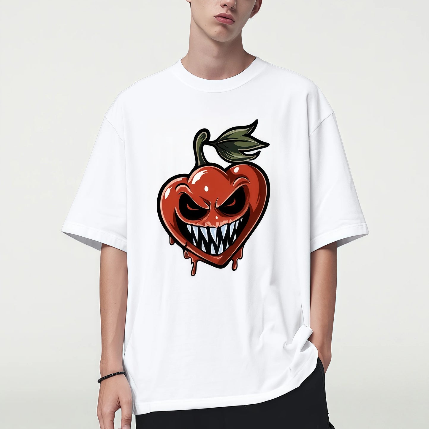 Graphic Fashion Tees For Man Men's Casual T-Shirt with Spooky Pumpkin Face Print for Halloween Party