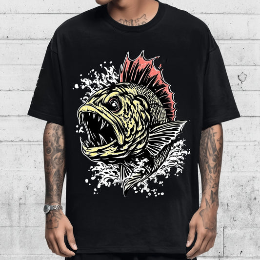 Trendy T-shirt For Man Short Sleeve T-Shirt Aggressive Fish Graphic Print Casual Daily Wear