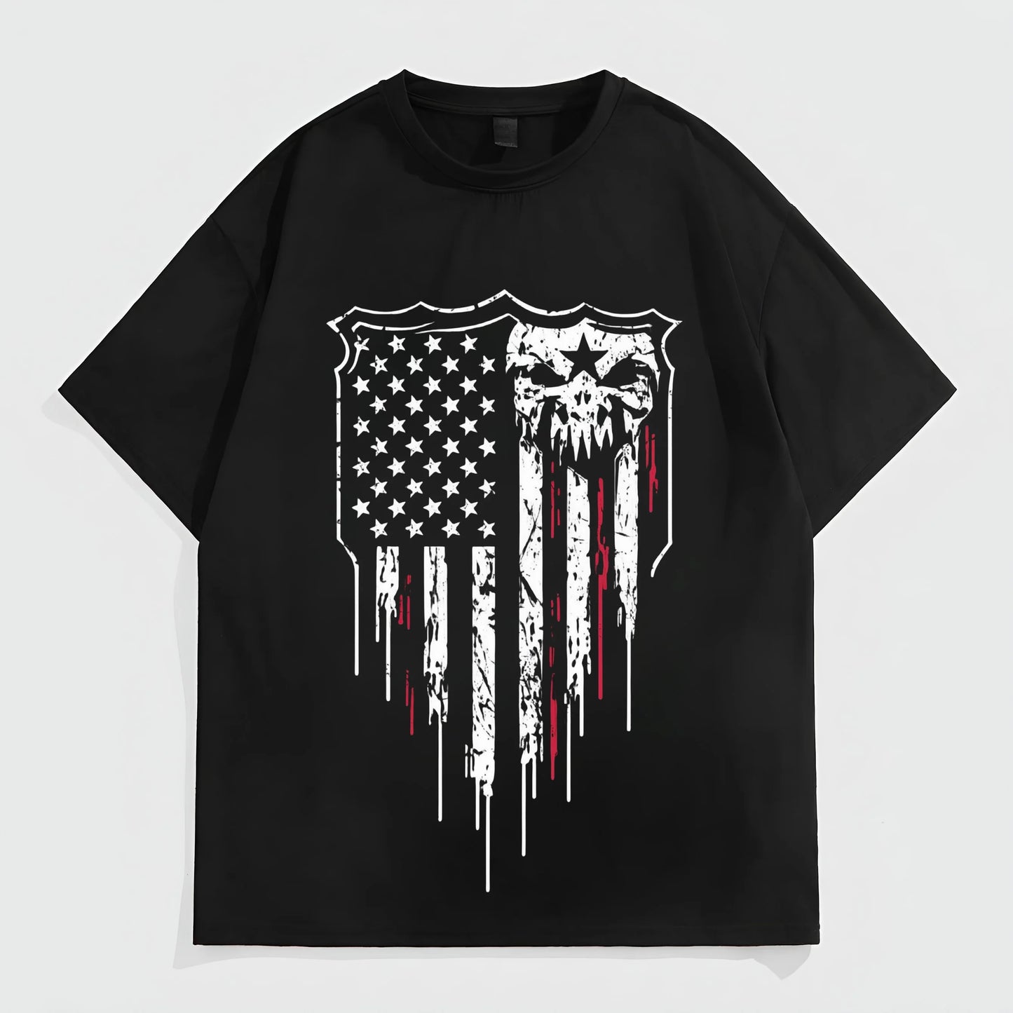 Trendy Tees for Men Men's Casual T-Shirt with Flag and Skull Graphic Print for Daily Wear