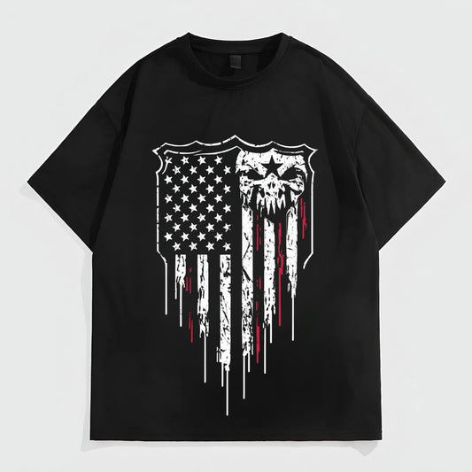 Trendy Tees for Men Men's Casual T-Shirt with Flag and Skull Graphic Print for Daily Wear