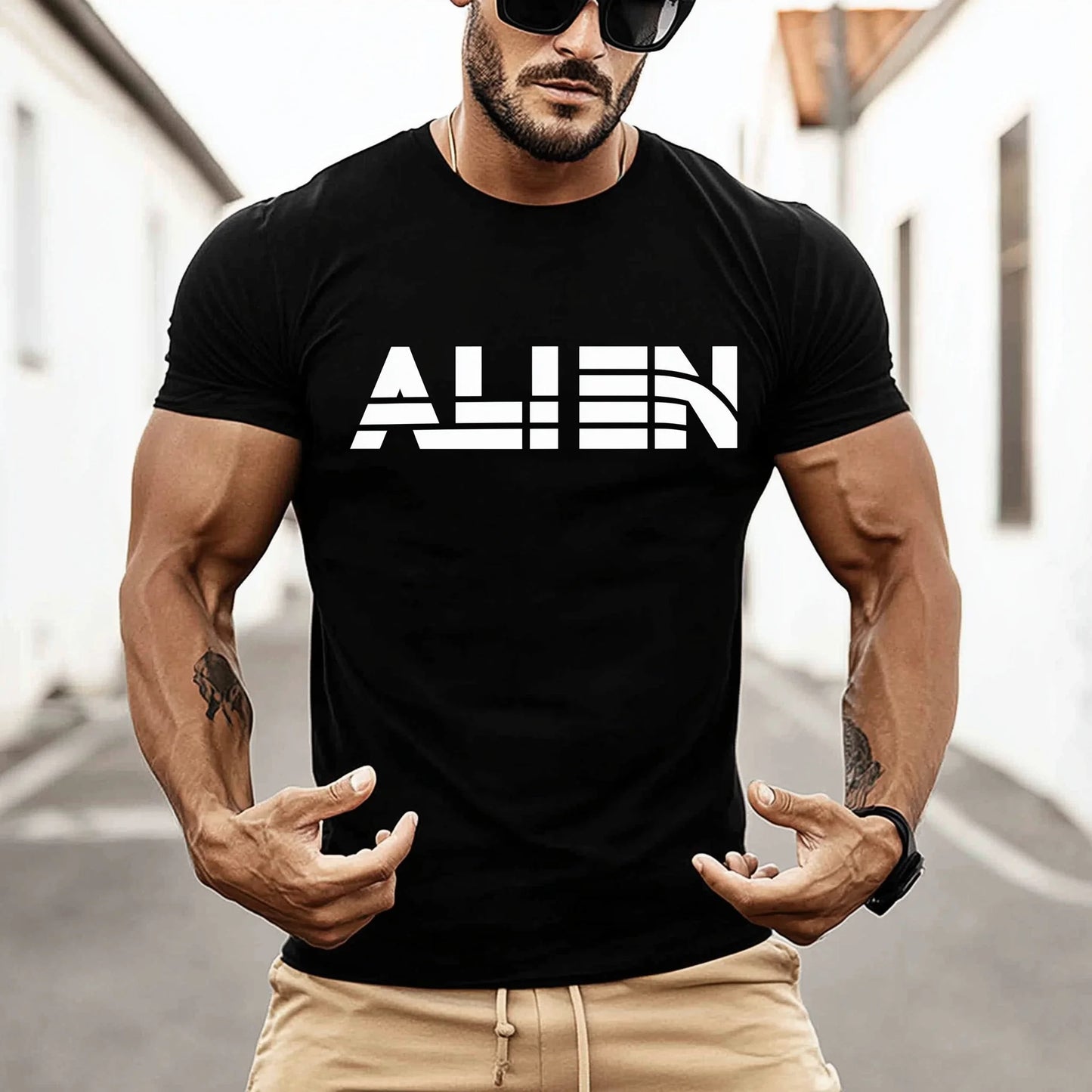 Trendy Tees For Man Short Sleeve T-Shirt Futuristic Design Graphic Tee Casual Wear for Daily Use