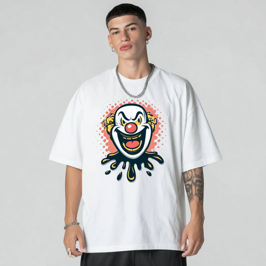 Trendy Tees For Man Oversized T-Shirt Clown Face Print Casual Streetwear for WoUnisex Summer Daily Wear Fashion Graphic Tee Tops